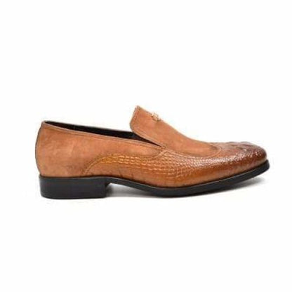 British Walkers Shiraz Men's Tan Crocodile Leather And Suede Loafers Shoes by British Walkers – Don't Panic Shoes