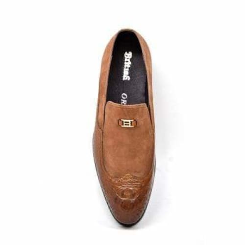British Walkers Shiraz Men's Tan Crocodile Leather And Suede Loafers Shoes by British Walkers – Don't Panic Shoes