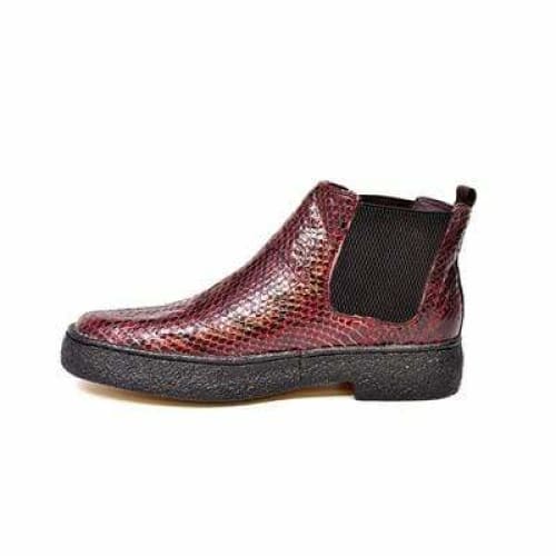 British Walkers Soho Men's Burgundy Snake Skin Custom Made Boots Shoes by British Walkers – Don't Panic Shoes