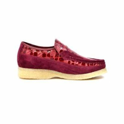 BritiSh Walkers Stone Men’s Wine Red Pattern Suede Slip - On Shoes – Handcrafted Textured Classic With Bold Vintage Flair Shoes by British Walkers – Don't Panic Shoes