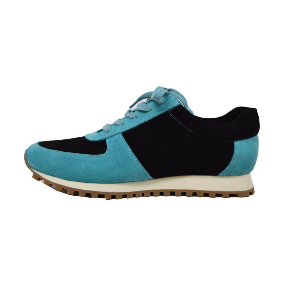 British Walkers Surrey Men's Turquoise & Black Suede Low Top Sneakers – Handcrafted Retro Street Luxury Shoes by British Walkers – Don't Panic Shoes