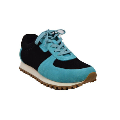 British Walkers Surrey Men's Turquoise & Black Suede Low Top Sneakers – Handcrafted Retro Street Luxury Shoes by British Walkers – Don't Panic Shoes