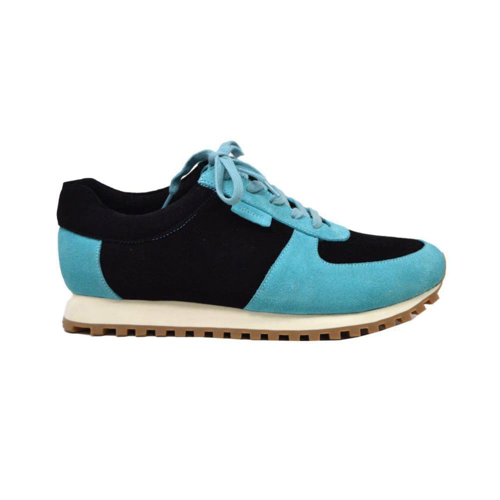 British Walkers Surrey Men's Turquoise & Black Suede Low Top Sneakers – Handcrafted Retro Street Luxury Shoes by British Walkers – Don't Panic Shoes