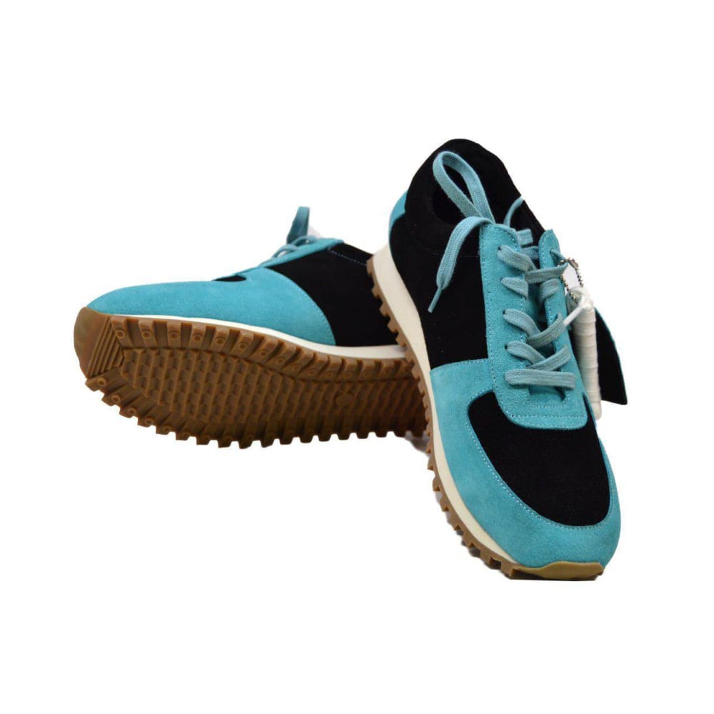 British Walkers Surrey Men's Turquoise & Black Suede Low Top Sneakers – Handcrafted Retro Street Luxury Shoes by British Walkers – Don't Panic Shoes
