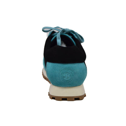 British Walkers Surrey Men's Turquoise & Black Suede Low Top Sneakers – Handcrafted Retro Street Luxury Shoes by British Walkers – Don't Panic Shoes