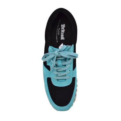 British Walkers Surrey Men's Turquoise & Black Suede Low Top Sneakers – Handcrafted Retro Street Luxury Shoes by British Walkers – Don't Panic Shoes