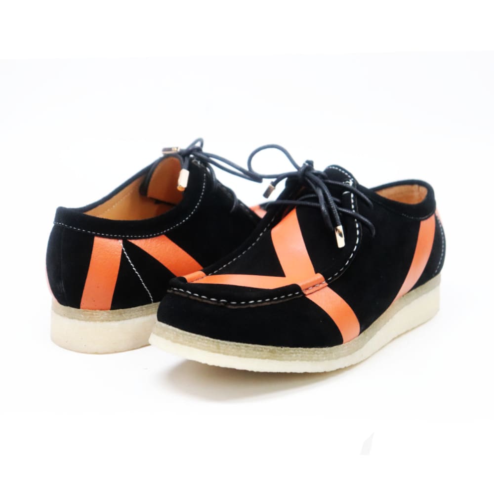 BritiSh Walkers Walker Stripe Men’s Black & Orange Suede Low Tops – Bold Retro Street Classic With Handcrafted Precision Shoes by British Walkers – Don't Panic Shoes