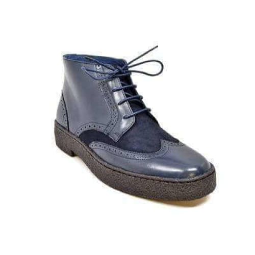 British Walkers Wingtip Limited Edition Men's Navy Blue Leather And Suede High Tops Shoes by British Walkers – Don't Panic Shoes