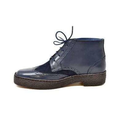 British Walkers Wingtip Limited Edition Men's Navy Blue Leather And Suede High Tops Shoes by British Walkers – Don't Panic Shoes