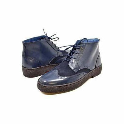 British Walkers Wingtip Limited Edition Men's Navy Blue Leather And Suede High Tops Shoes by British Walkers – Don't Panic Shoes