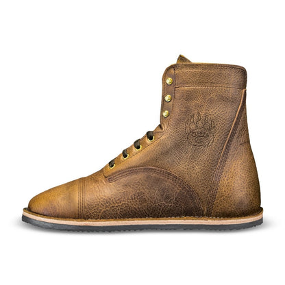 Bruin Patriot Cognac Bison Leather Zero Drop Handmade Boot Boot by Bearfoot – Don't Panic Shoes