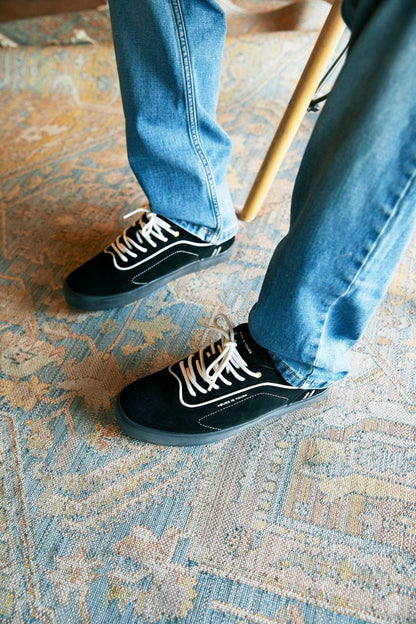 Bryan Herman Code V2 Black Pinstripe Footwear by Hours Is Yours – Don't Panic Shoes