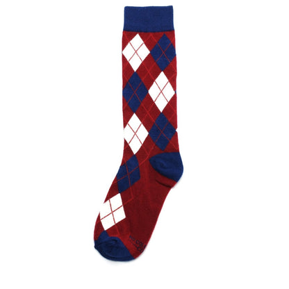 Burgundy And Navy Argyle Socks Socks by No Cold Feet – Don't Panic Shoes