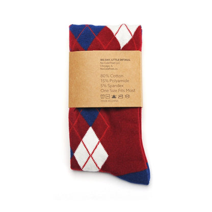 Burgundy And Navy Argyle Socks Socks by No Cold Feet – Don't Panic Shoes