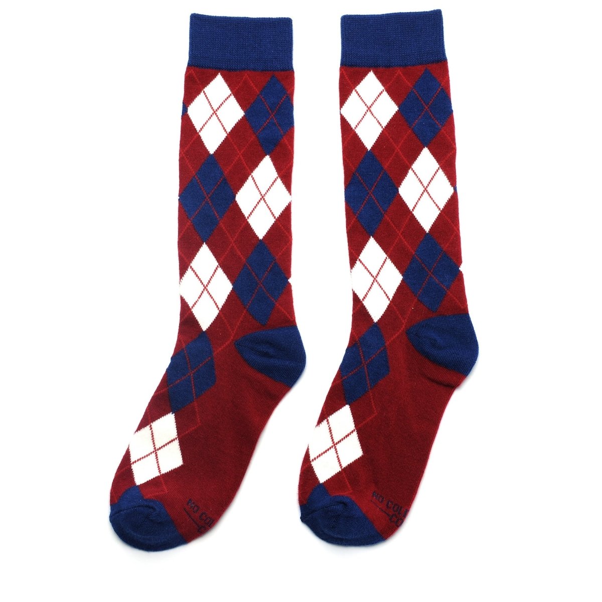 Burgundy And Navy Argyle Socks Socks by No Cold Feet – Don't Panic Shoes