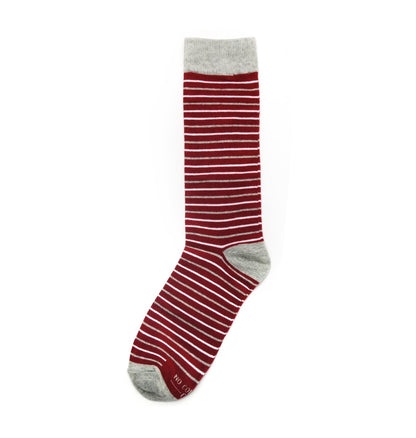 Burgundy And White Striped Cotton Crew Socks Mid Calf Comfortable Everyday Wear Pack Of Three Socks by No Cold Feet – Don't Panic Shoes