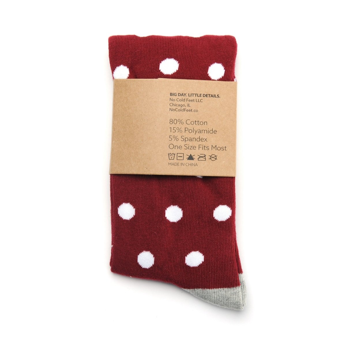 Burgundy White Polka Dot Socks Classic Fun Business Casual Crew Length Hosiery Everyday Wear Socks by No Cold Feet – Don't Panic Shoes