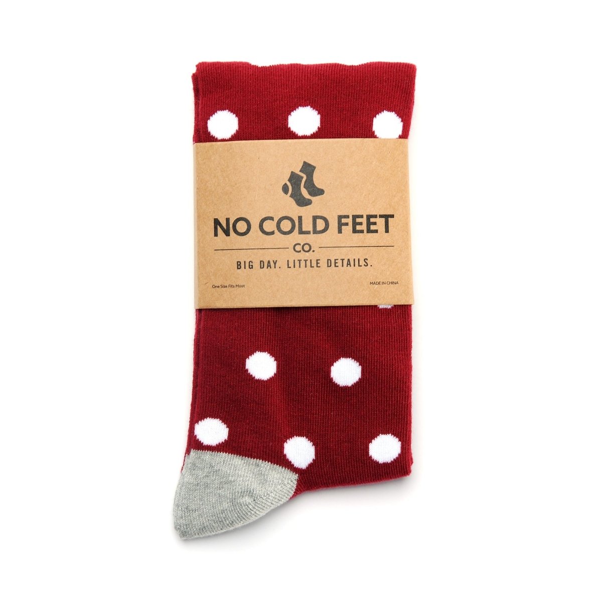 Burgundy White Polka Dot Socks Classic Fun Business Casual Crew Length Hosiery Everyday Wear Socks by No Cold Feet – Don't Panic Shoes