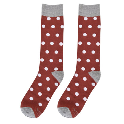 Burnt Orange White Polka Dot Socks Patterned Fun Fashionable Everyday Dress And Casual Wear Socks by No Cold Feet – Don't Panic Shoes