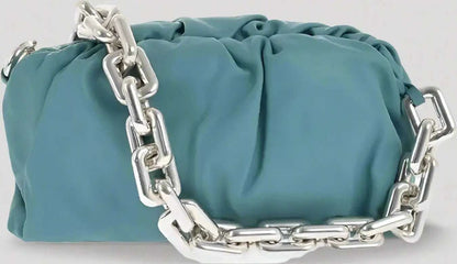 Bottega Veneta blue-green Leather THE CHAIN POUCH Bag with Magnetic Closure