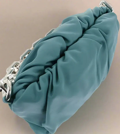 Bottega Veneta blue-green Leather THE CHAIN POUCH Bag with Magnetic Closure