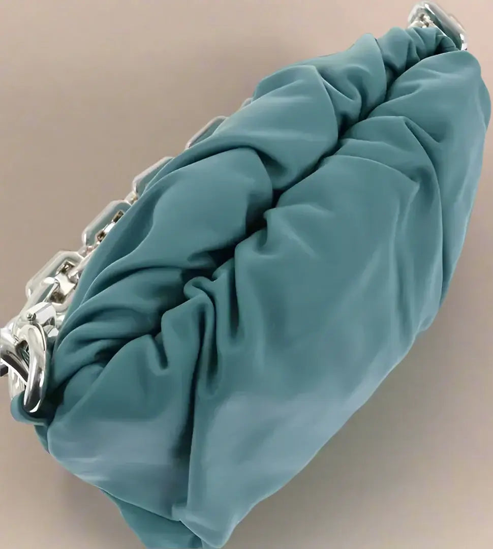 Bottega Veneta blue-green Leather THE CHAIN POUCH Bag with Magnetic Closure