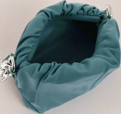 Bottega Veneta blue-green Leather THE CHAIN POUCH Bag with Magnetic Closure