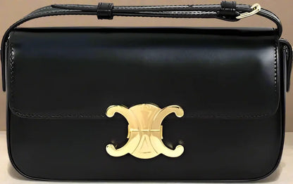 CELINE black leather Claude Triomphe Shoulder Bag