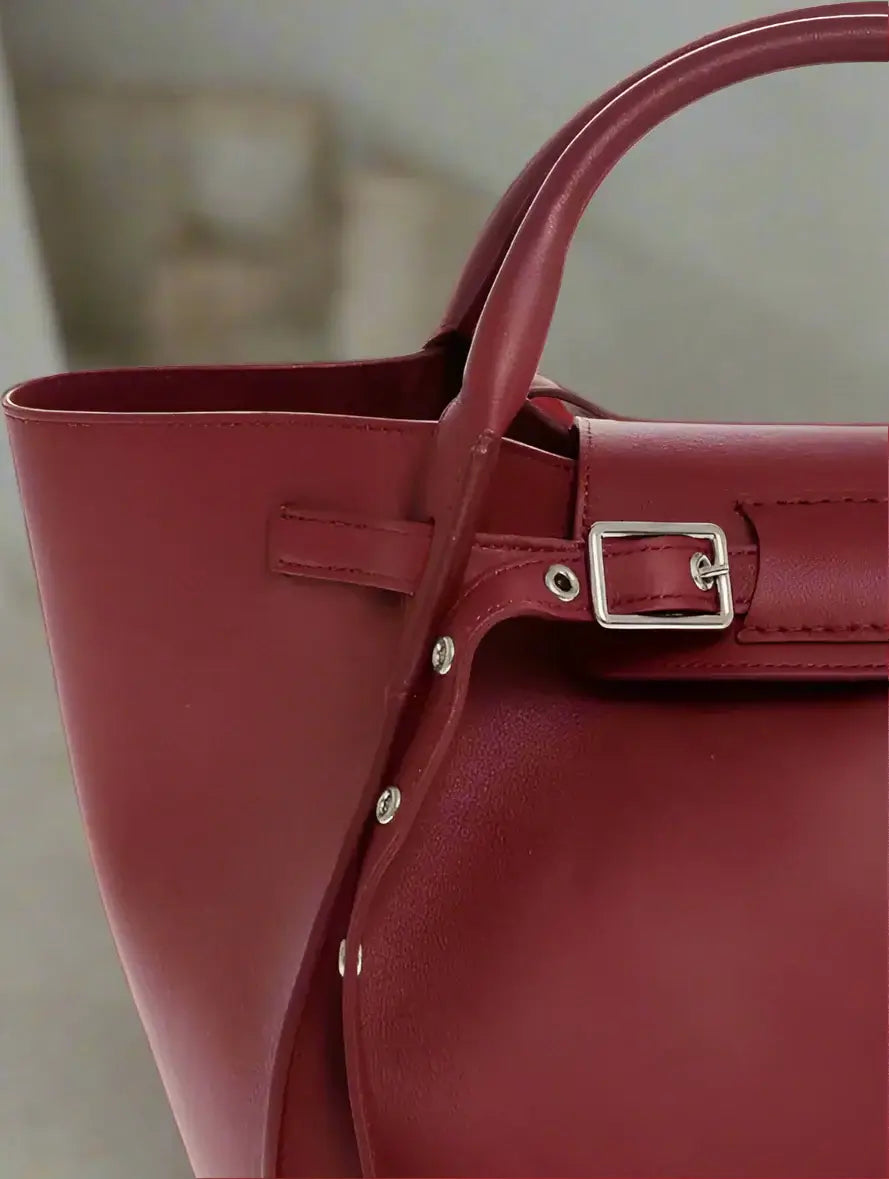 Celine Leather red Tote Bag with Removable Shoulder Strap