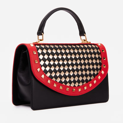 The Dosso Black and Gold Handwoven Leather Handbag