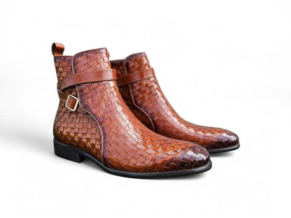 Carrucci Basket Weave Buckle Boots Calfskin Kb886 - 17x Boots by Carrucci Shoes – Don't Panic Shoes