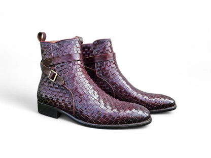 Carrucci Basket Weave Buckle Boots Calfskin Kb886 - 17x Boots by Carrucci Shoes – Don't Panic Shoes