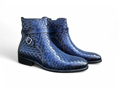 Carrucci Basket Weave Buckle Boots Calfskin Kb886 - 17x Boots by Carrucci Shoes – Don't Panic Shoes