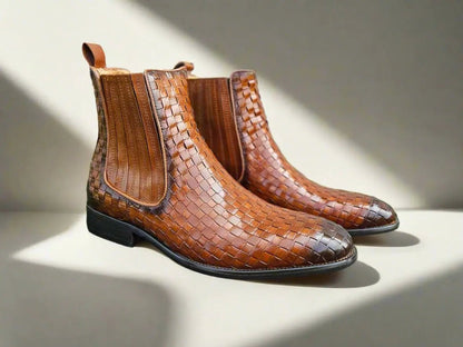 Carrucci Basket Weave Chelsea Boot Leather Kb886 - 18x Boots by Carrucci Shoes – Don't Panic Shoes