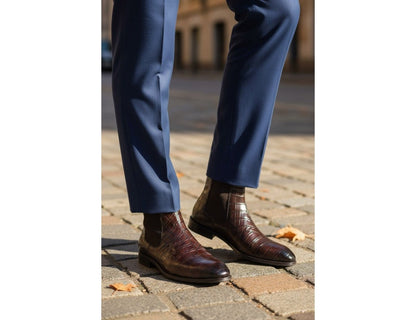 Carrucci Crocodile Embossed Chelsea Boot Full Grain Calfskin Leather Kb503x - 601e Boots by Carrucci Shoes – Don't Panic Shoes