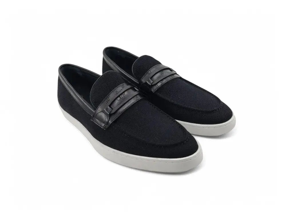 Carrucci Embossed Leather Strap Linen Sneaker Leather Ks529 - 07 Sneakers by Carrucci Shoes – Don't Panic Shoes