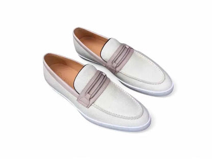 Carrucci Embossed Leather Strap Linen Sneaker Leather Ks529 - 07 Sneakers by Carrucci Shoes – Don't Panic Shoes