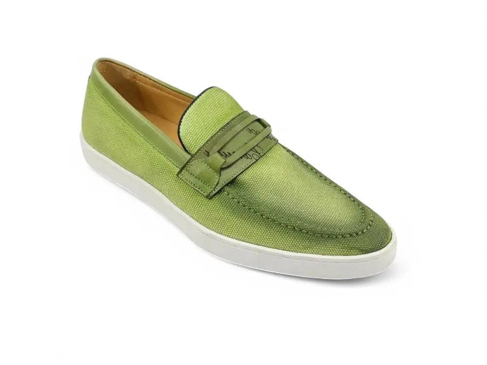 Carrucci Embossed Leather Strap Linen Sneaker Leather Ks529 - 07 Sneakers by Carrucci Shoes – Don't Panic Shoes