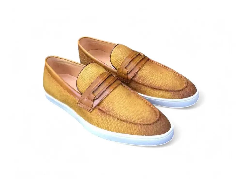 Carrucci Embossed Leather Strap Linen Sneaker Leather Ks529 - 07 Sneakers by Carrucci Shoes – Don't Panic Shoes