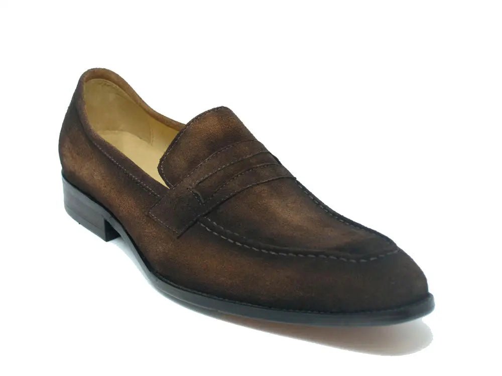 Carrucci Hand BurniShed Suede Penny Loafer Men’s Suede Shoes by Carrucci Shoes – Don't Panic Shoes
