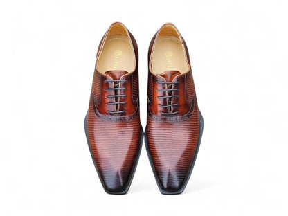 Carrucci Milano Lizard Embossed Oxford Dress Shoes Shoes by Carrucci Shoes – Don't Panic Shoes