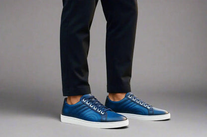 Carrucci Primo Hand Burnished Men's Full Grain Pebble Leather Sneakers Sneakers by Carrucci Shoes – Don't Panic Shoes