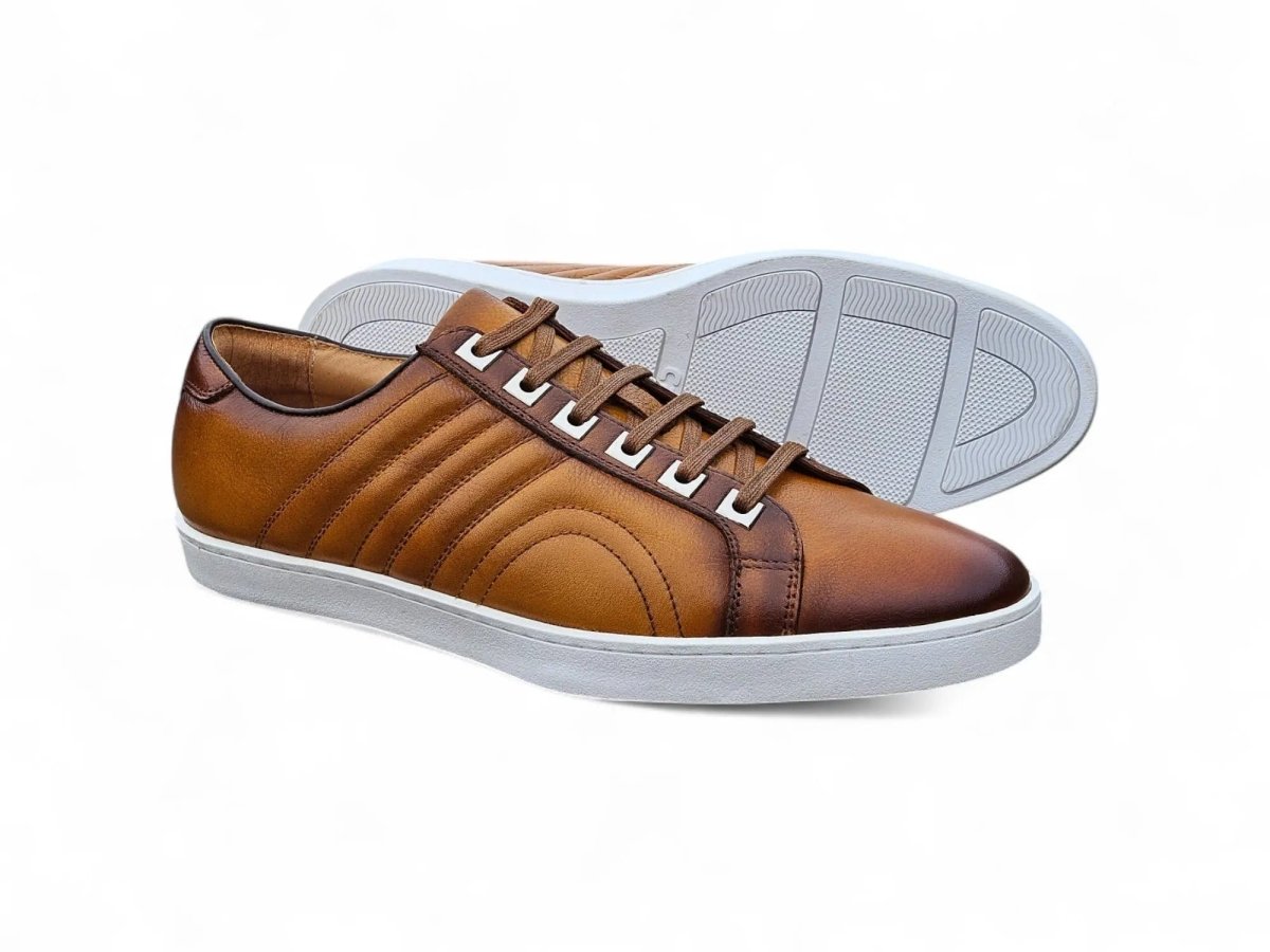 Carrucci Primo Hand Burnished Men's Full Grain Pebble Leather Sneakers Sneakers by Carrucci Shoes – Don't Panic Shoes