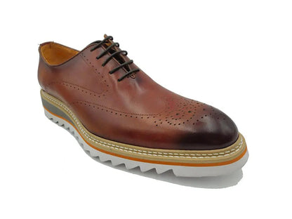 Carrucci Shoes Patina Wing - Tip Oxford Medallion Leather Shoes by Carrucci Shoes – Don't Panic Shoes