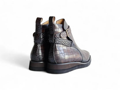 Carrucci Vesper Cross Strap Buckle Boot Men's Calfskin Leather Kb517 - 01e Boots by Carrucci Shoes – Don't Panic Shoes