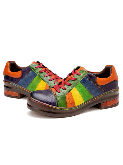 Casual Lace Up Loafers Shoes Women's Leather Comfy Flats Flat by Colorstepshoes – Don't Panic Shoes