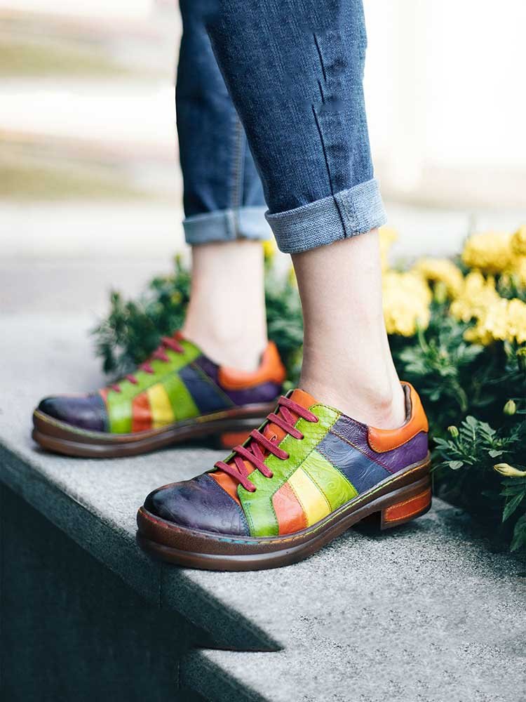 Casual Lace Up Loafers Shoes Women's Leather Comfy Flats Flat by Colorstepshoes – Don't Panic Shoes