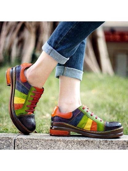 Casual Lace Up Loafers Shoes Women's Leather Comfy Flats Flat by Colorstepshoes – Don't Panic Shoes