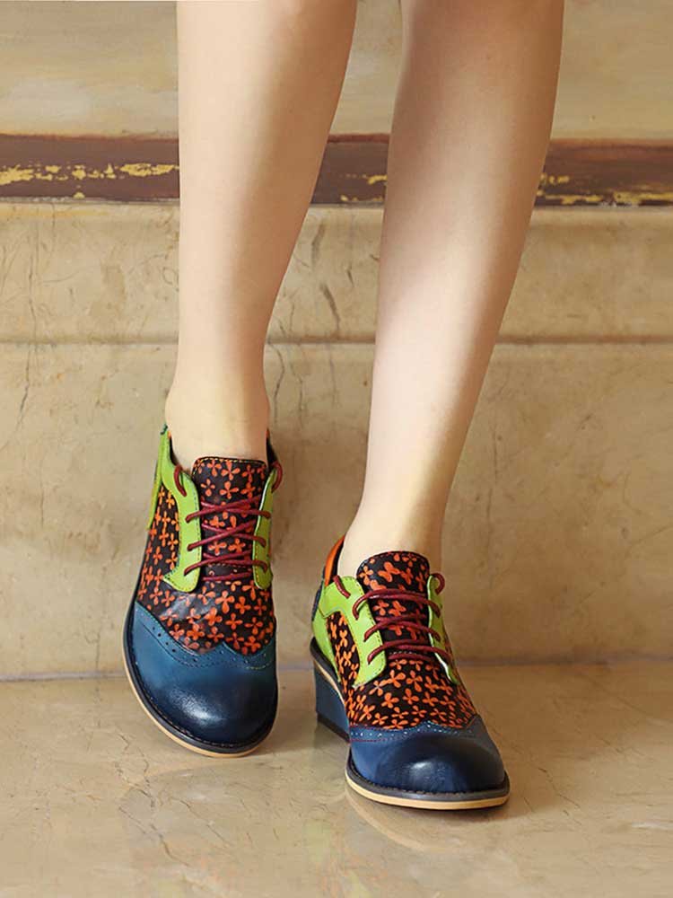 Casual Vintage Handmade Style Leather Brogue Shoes Flat by Colorstepshoes – Don't Panic Shoes