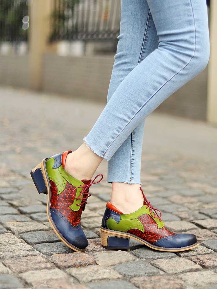 Casual Vintage Handmade Style Leather Brogue Shoes Flat by Colorstepshoes – Don't Panic Shoes